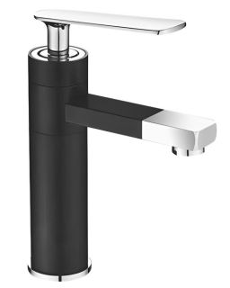 Смеситель для раковины Shevanik S6601H с поворотным носиком чёрный/хром